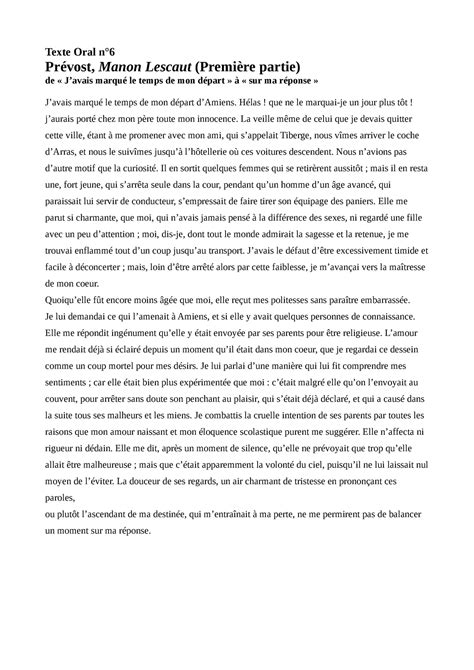 manon lescaut texte bac